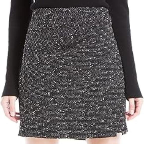 MAX STUDIO WOMEN'S TWEED MINI SKIRT BLACK IVORY SIZE MEDIUM BRAND NEW WITH TAGS - Picture 1 of 8